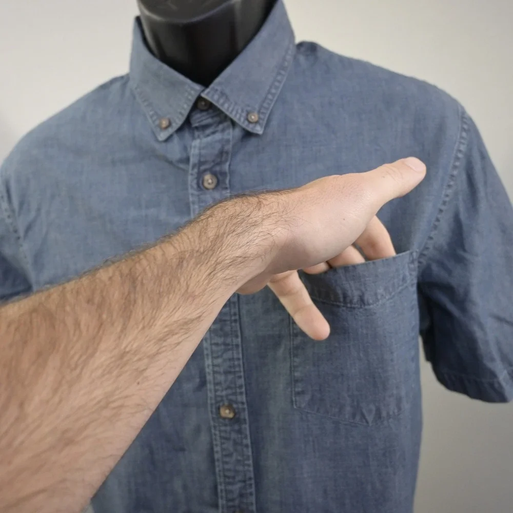 Banana Republic Button Up Men Large Slim Fit Blue Short Sleeve Pocket Cotton